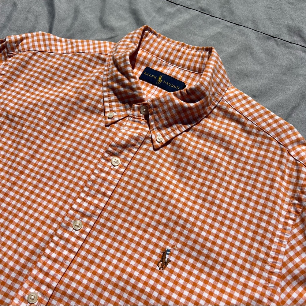 Ralph Lauren Mens XL Button Down Shirt Orange Gingham Checkered Long Sleeve